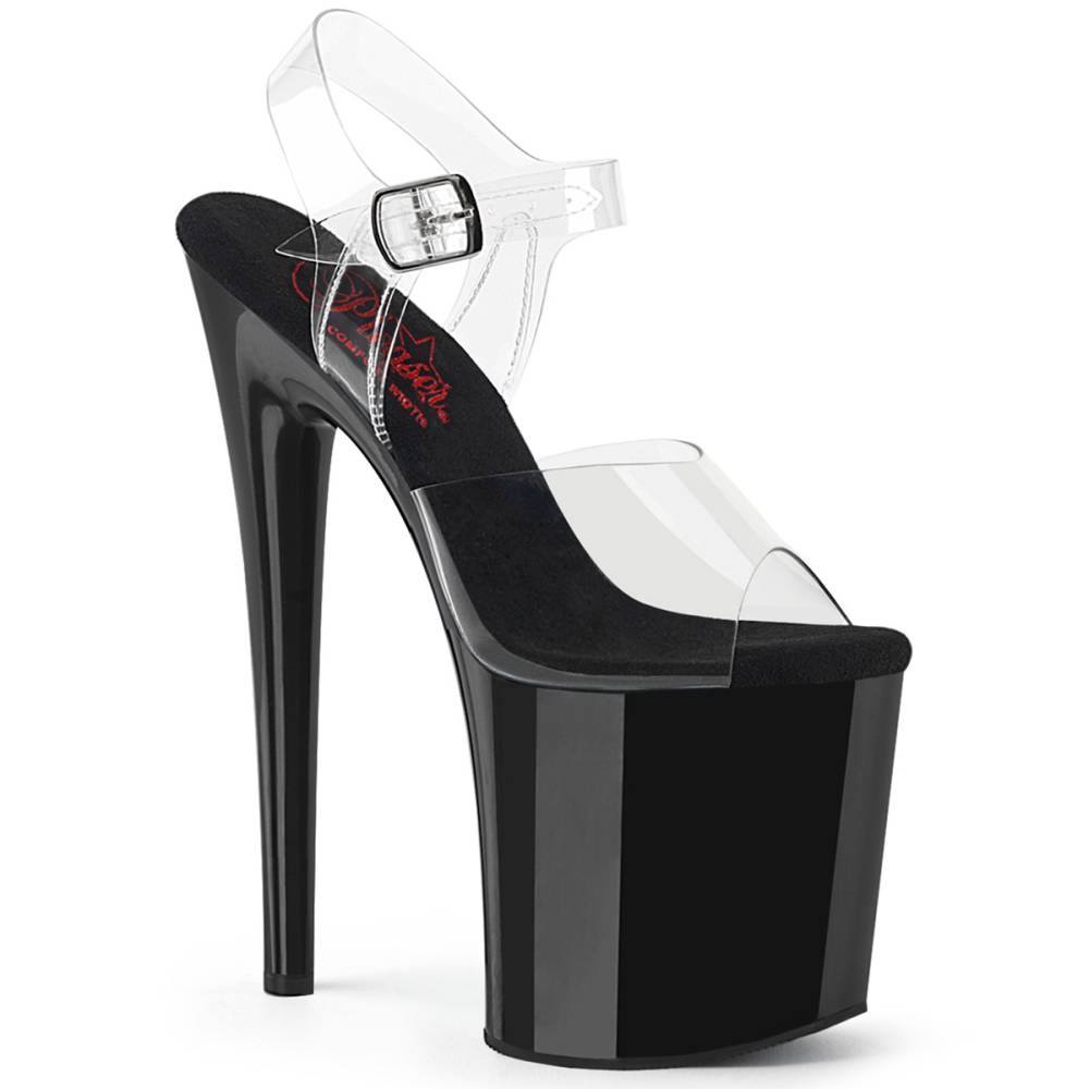 Pleaser - NAUGHTY808 Sandale à bride à la cheville, Pole dance chaussures - Transparent/Noir Product image